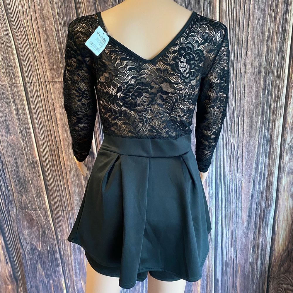 Charlotte Russe NWT Afterparty black beige tan floral lace romper dress - Picture 6 of 16